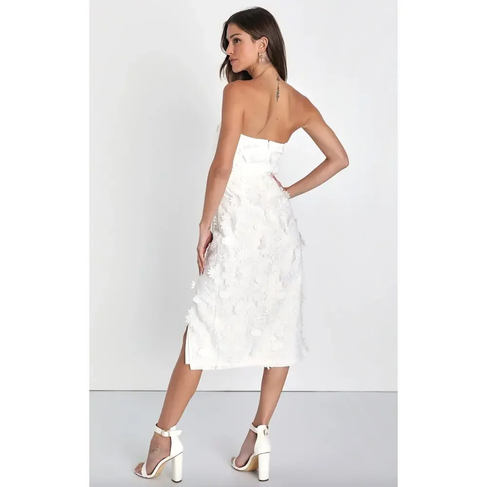 Lulu's White Strapless Midi Dress with Floral Appliqué - Picture 4 of 11